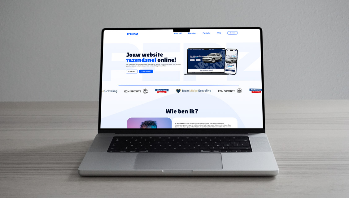 Websiteontwerp voor Pepz getoond op een laptop